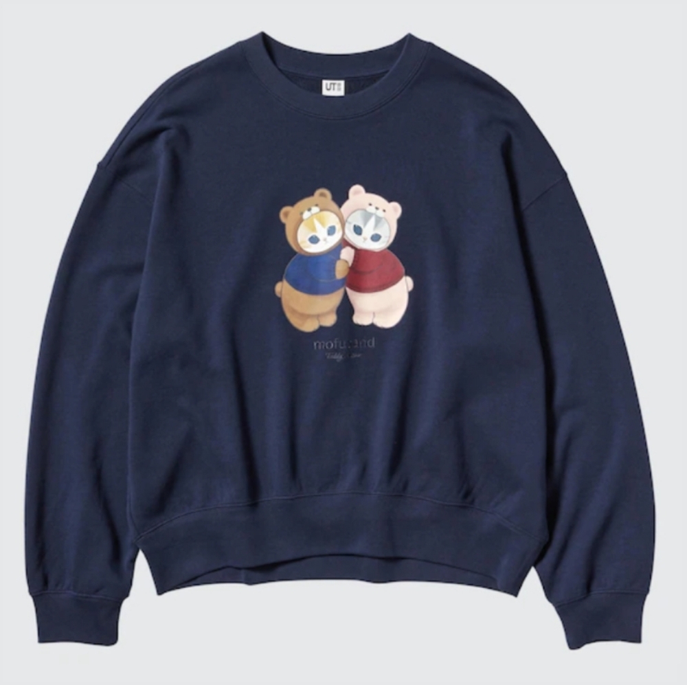 NWT Mofusand Teddy Meow Navy Graphic Print Sweatshirt Women's Size XS, S Uniqlo